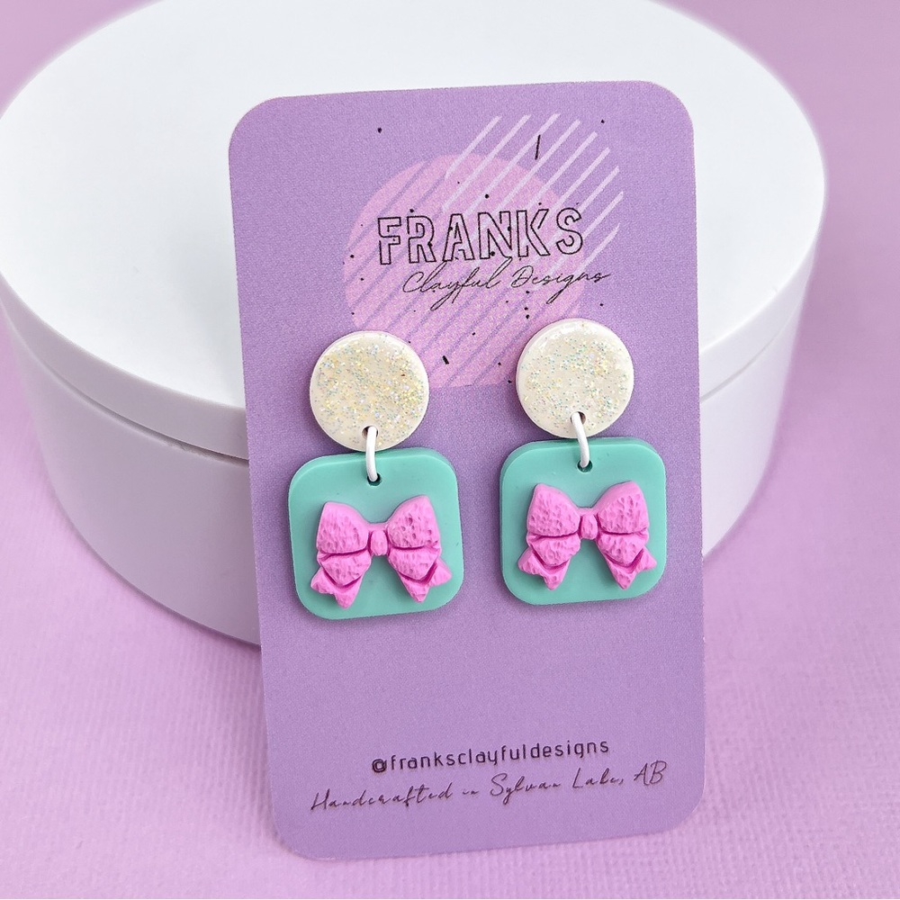 Gift with Bow Handmade Polymer Clay Dangle Earrings